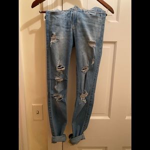 low rise blue distressed jeans